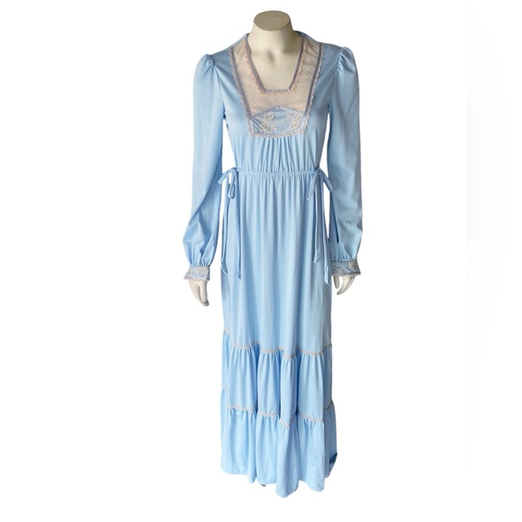 Jody T of California Sky Blue Prairie Maxi Dress 70s - Picture 3 of 10